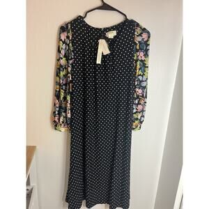 NWT Anthropologie Maeve Sawyer Floral Sleeves Polka Dot Dress Size S Bohemian